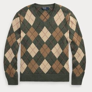 🔥🔥🔥 POLO RALPH LAUREN Argyle Intarsia-Knit Cotton and Wool-Blend Sweater Size XL